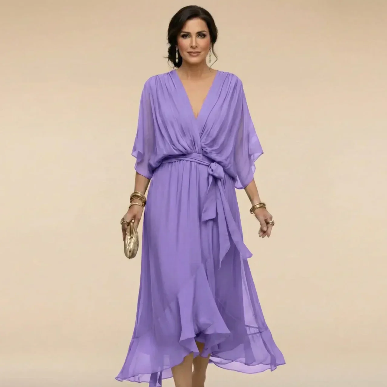 MARTA™ | ROBE EN CHIFFON AVEC DÉCOLLETÉ EN V