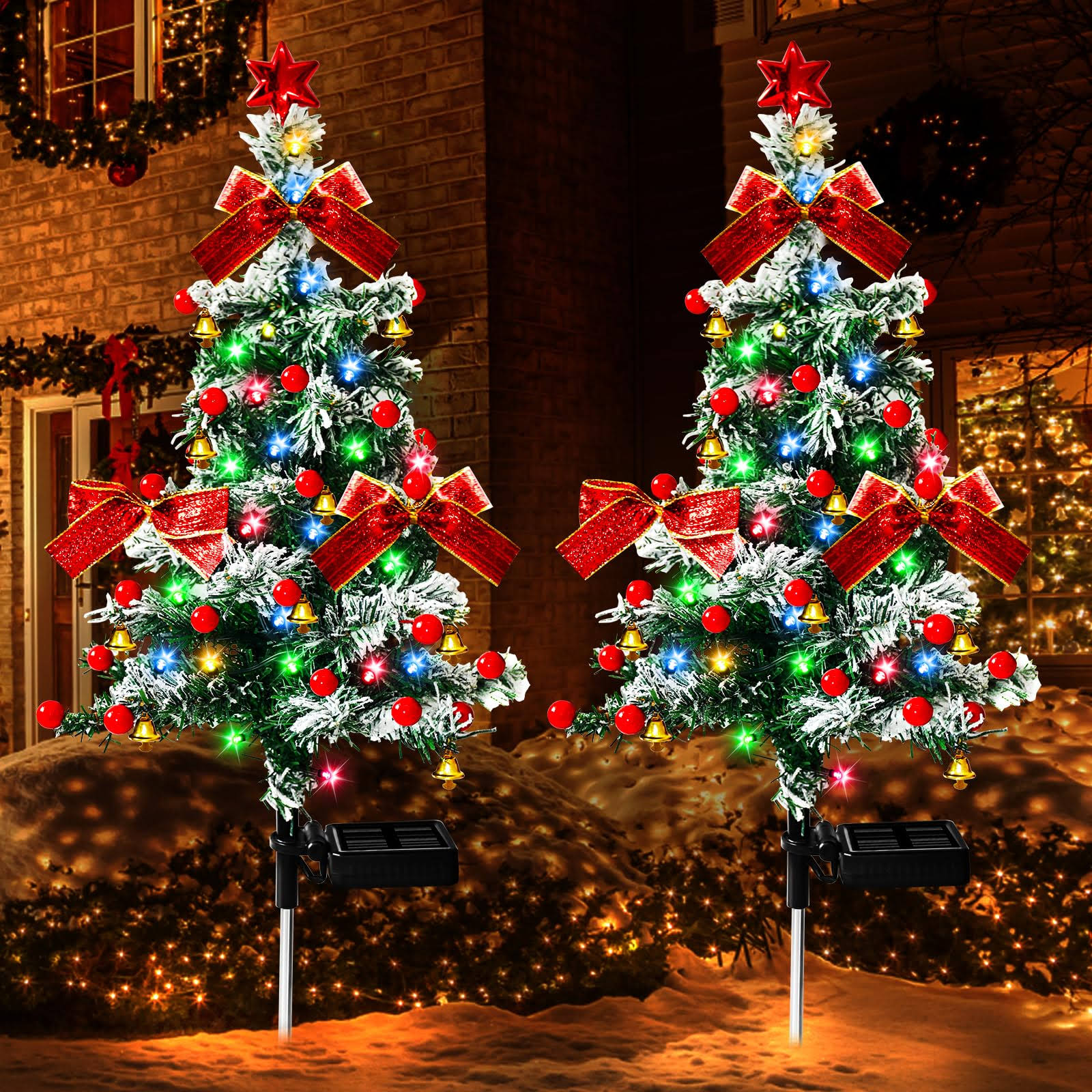 Solar Christmas Trees Lights Outdoor Decoration Waterproof, 40led Small Solar Power Xmas Tree Pathway Lights, Solar Garden Decorative Stake Lights
