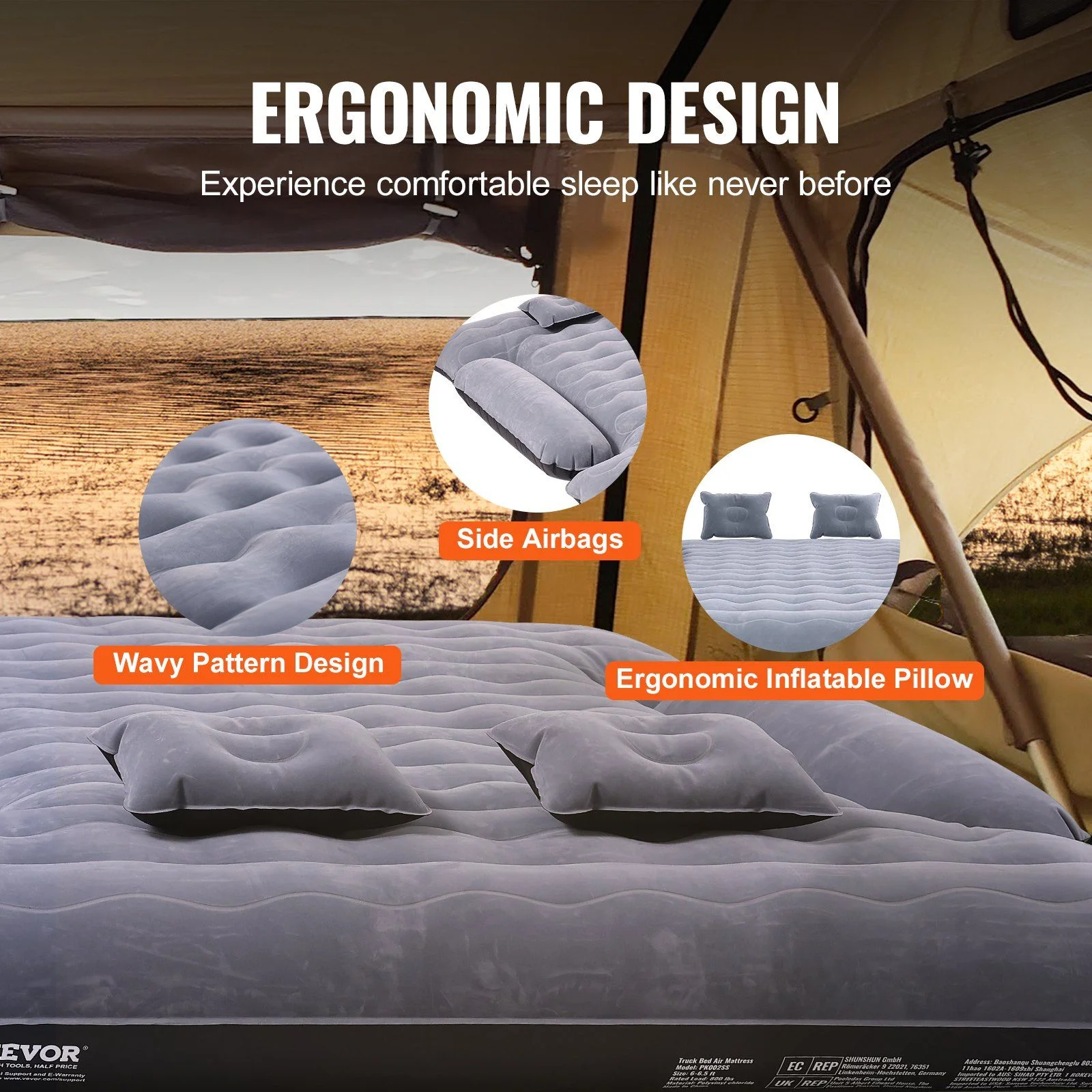 Truck Bed Air Mattress for 6-6.5 ft Beds, Inflatable Camping Mattress w/ 12V Pump, 2 Pillows Bag, Fits Ford F150/250/350, Chevy Silverado, Dodge Ram - Image 6