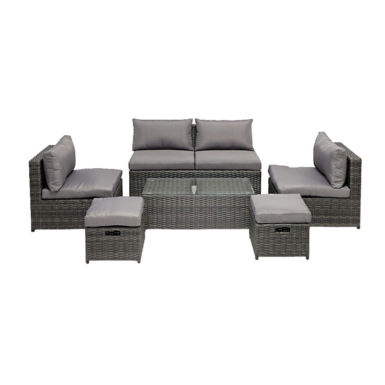 Salon de jardin Imbrik 6 places plastique tressé et acier gris (6 pièces)