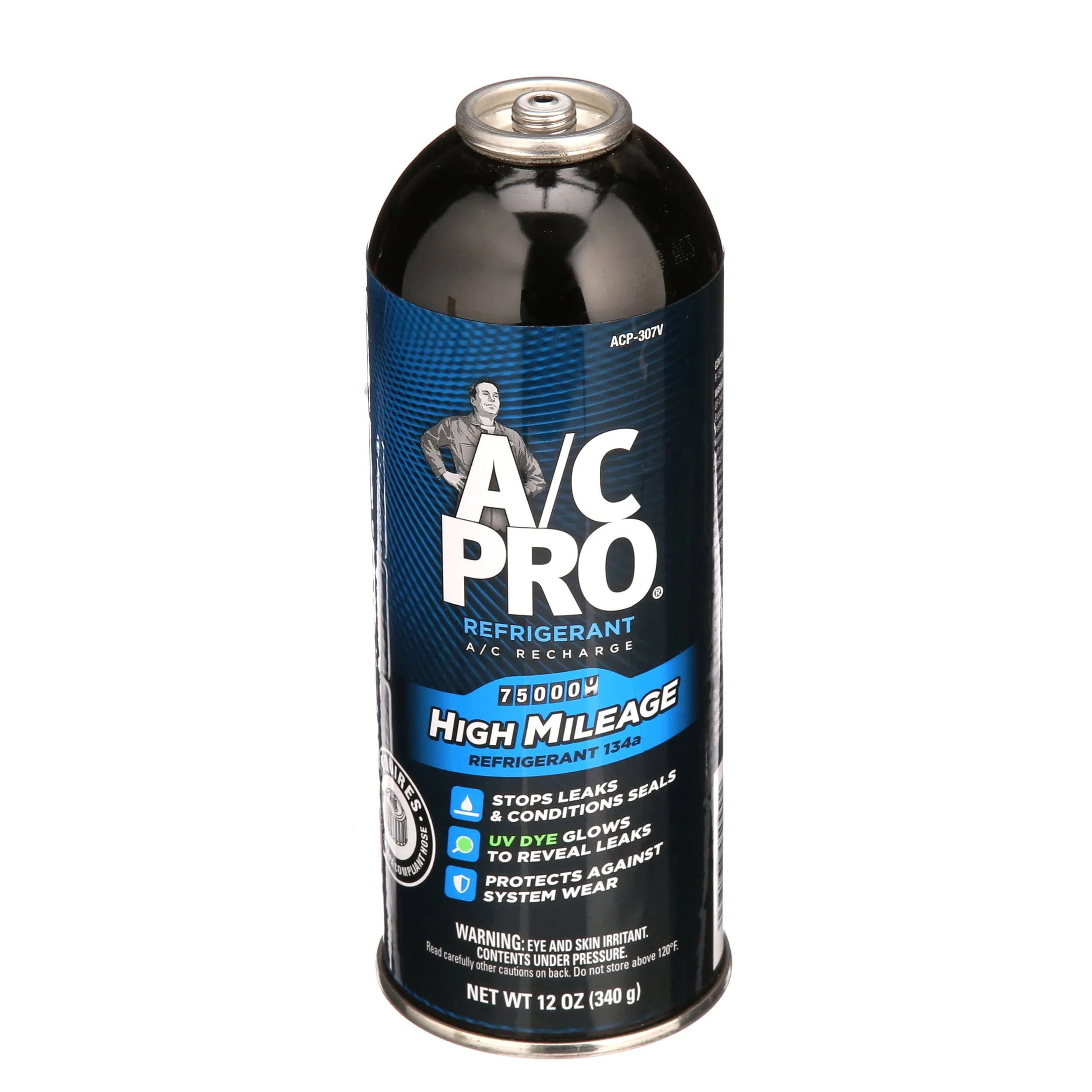 A/C Pro High Mileage R - 134a A/C Recharge Auto Air Conditioner Refrigerant Refill, 12 oz
