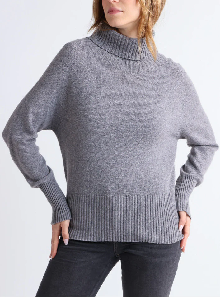 Pull femme col roulé cachemire gris