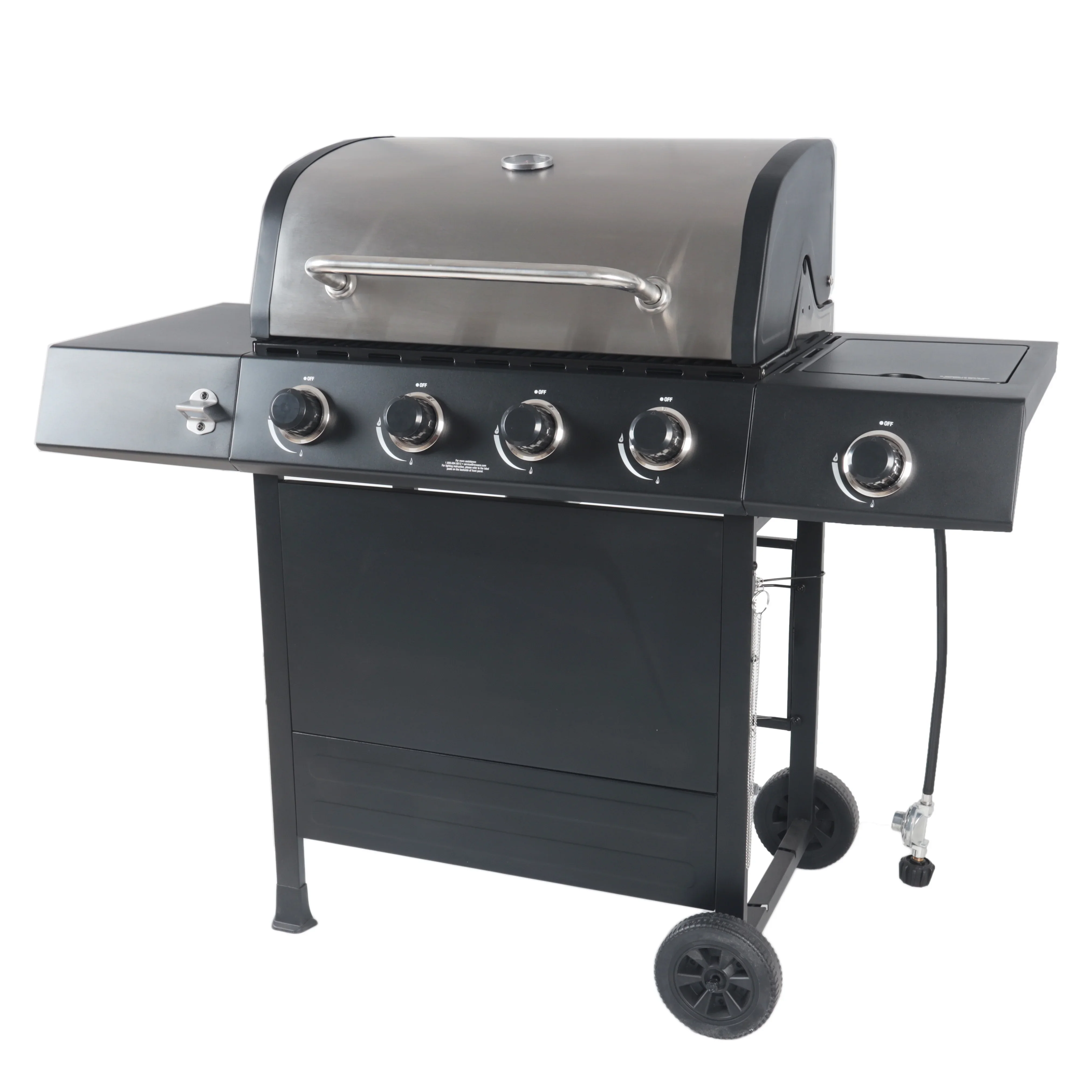 4-Burner Propane  Gas Grill with Side Burner, Stainless Steel & Black