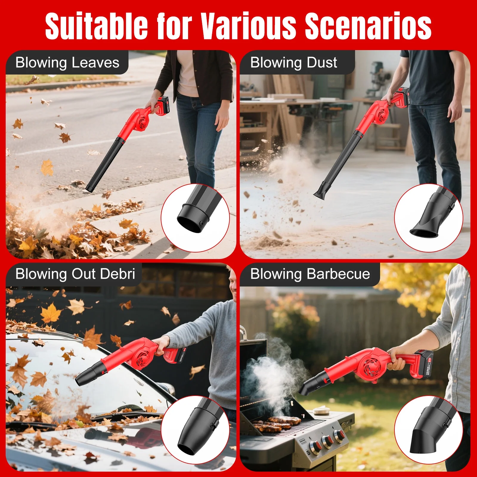 Tanbaby 21V Cordless Leaf Blower, 320CFM Electric Leaf Blowers, 3 Speed Mode, 330W 180MPH with 2x 2.5Ah Batteries, Lightweight Powered Blowers for Leaf/Snow/Dust Blowing(2 Amps)