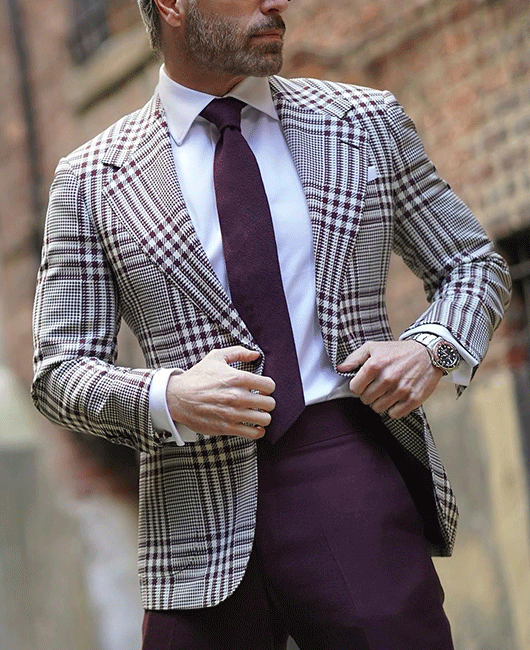 Blazer à carreaux d'affaires avec revers cranté et poche simple boutonnage