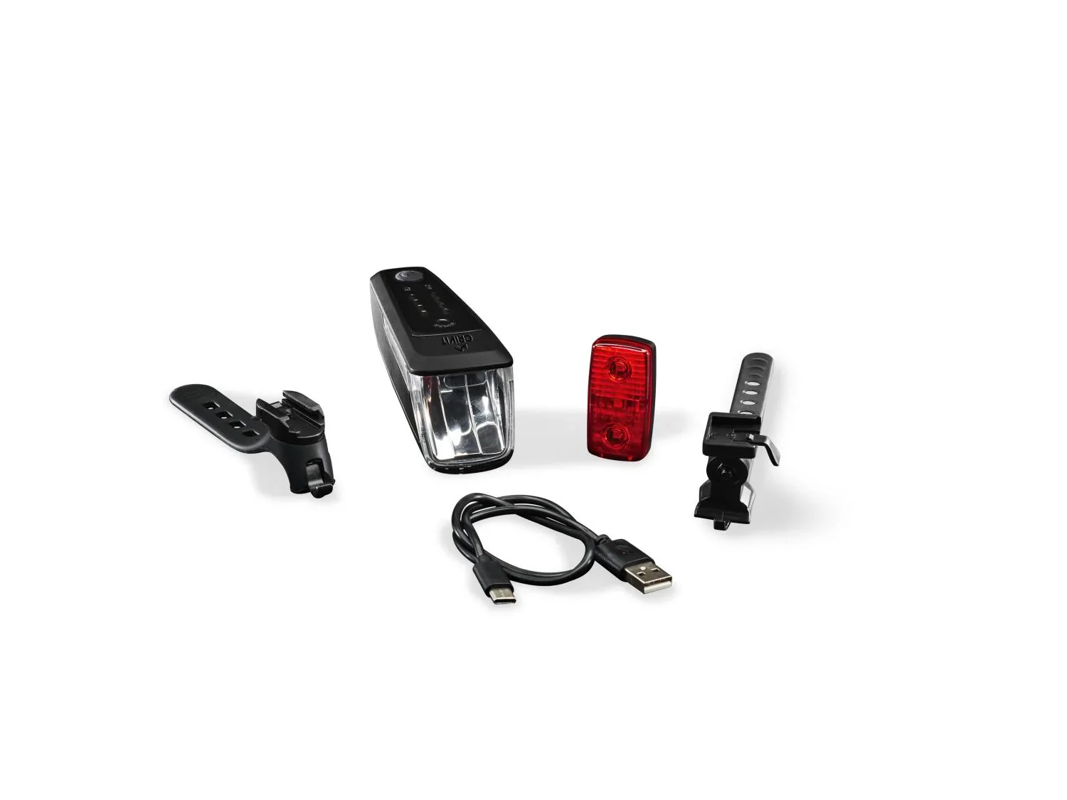 CRIVIT Kit clairage vlo LED, 90/70/30/15 Lux, batterie Li-ion, freinage d'urgence, 2 pices