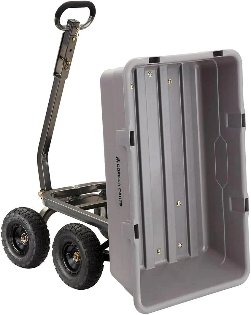 Heavy Duty Poly Utility Dump Wagon Garden Cart W/pneumatic Tires, 6 Cu ft - 1200 lb Capacity Outdoor Wheelbarrow for Yard, Landscaping &…