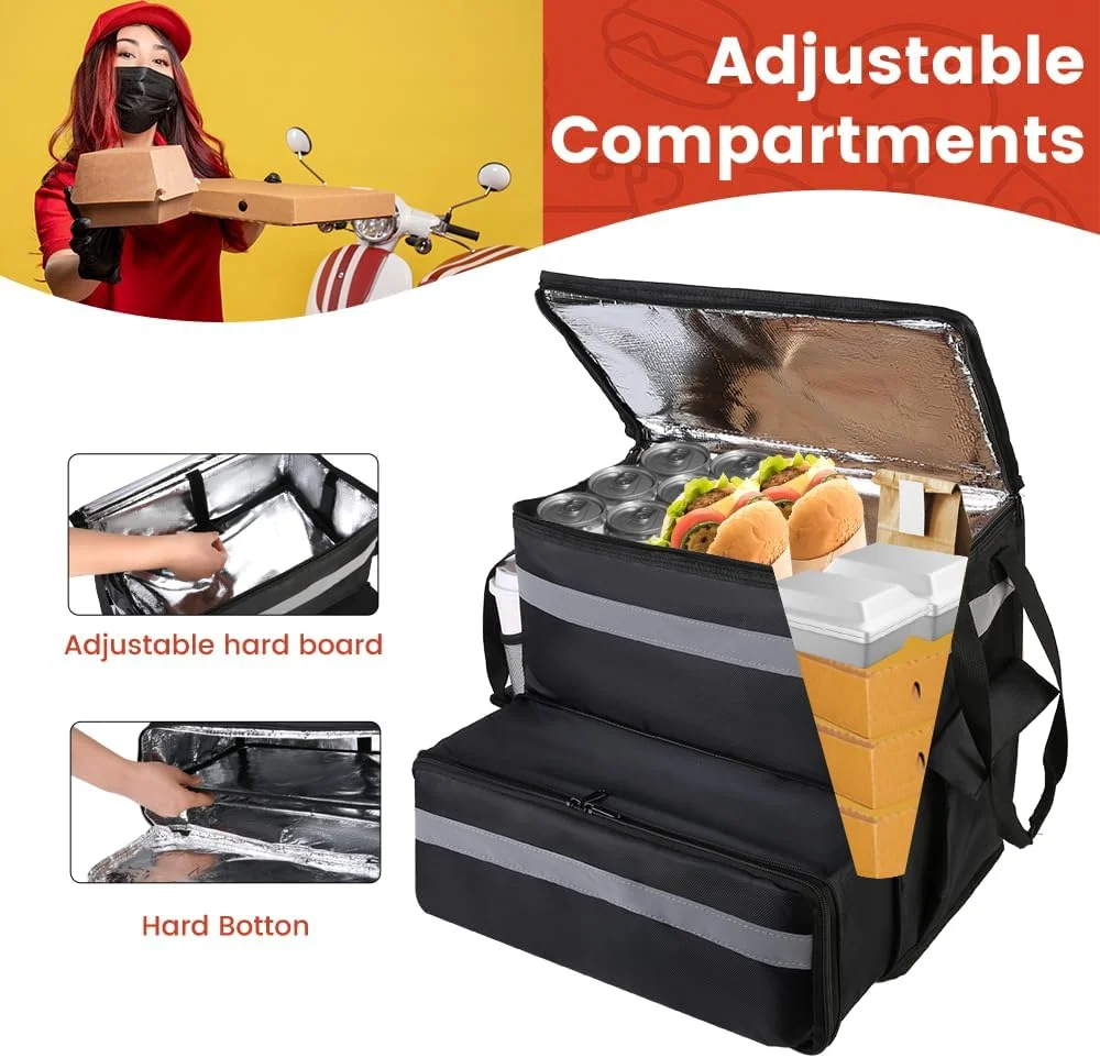 Large Insulated Food Delivery Bag, Expandable Cooler Backpack for Doordash Uber Eats, Reflective Strip Cup Holders, Reusable Pizza Carrier with Hand Straps, Bike Motorcycle Use - Image 5