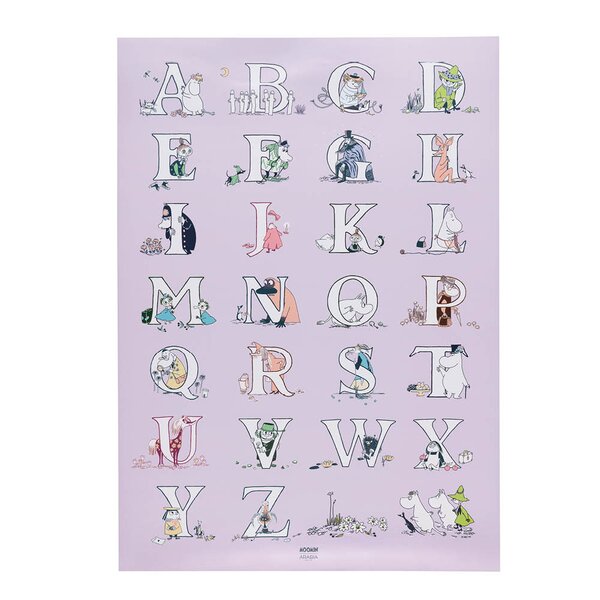 Mummi plakat alfabetet 50x70 cm lilla