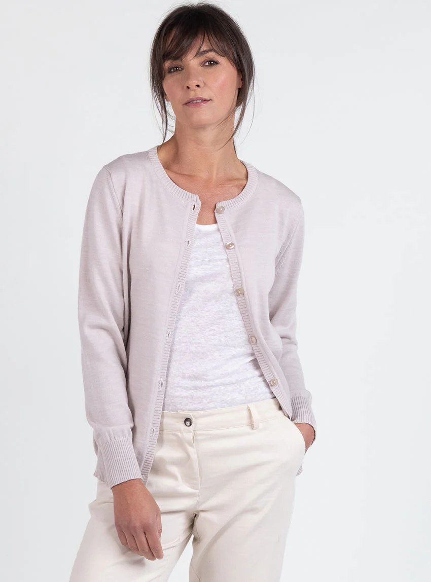Cardigan femme en laine beige naturel