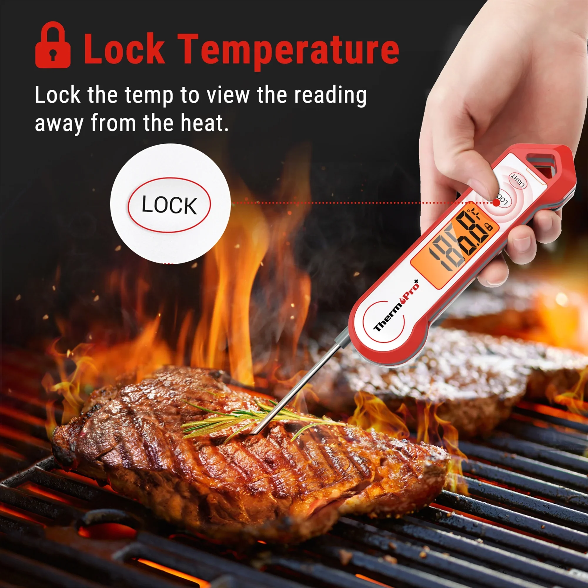 TP19HW Waterproof Digital Meat Thermometer, Food Candy Cooking Grill Kitchen Thermometer with Magnet and LED Display for Oil Deep Fry Smoker BBQ Thermometer