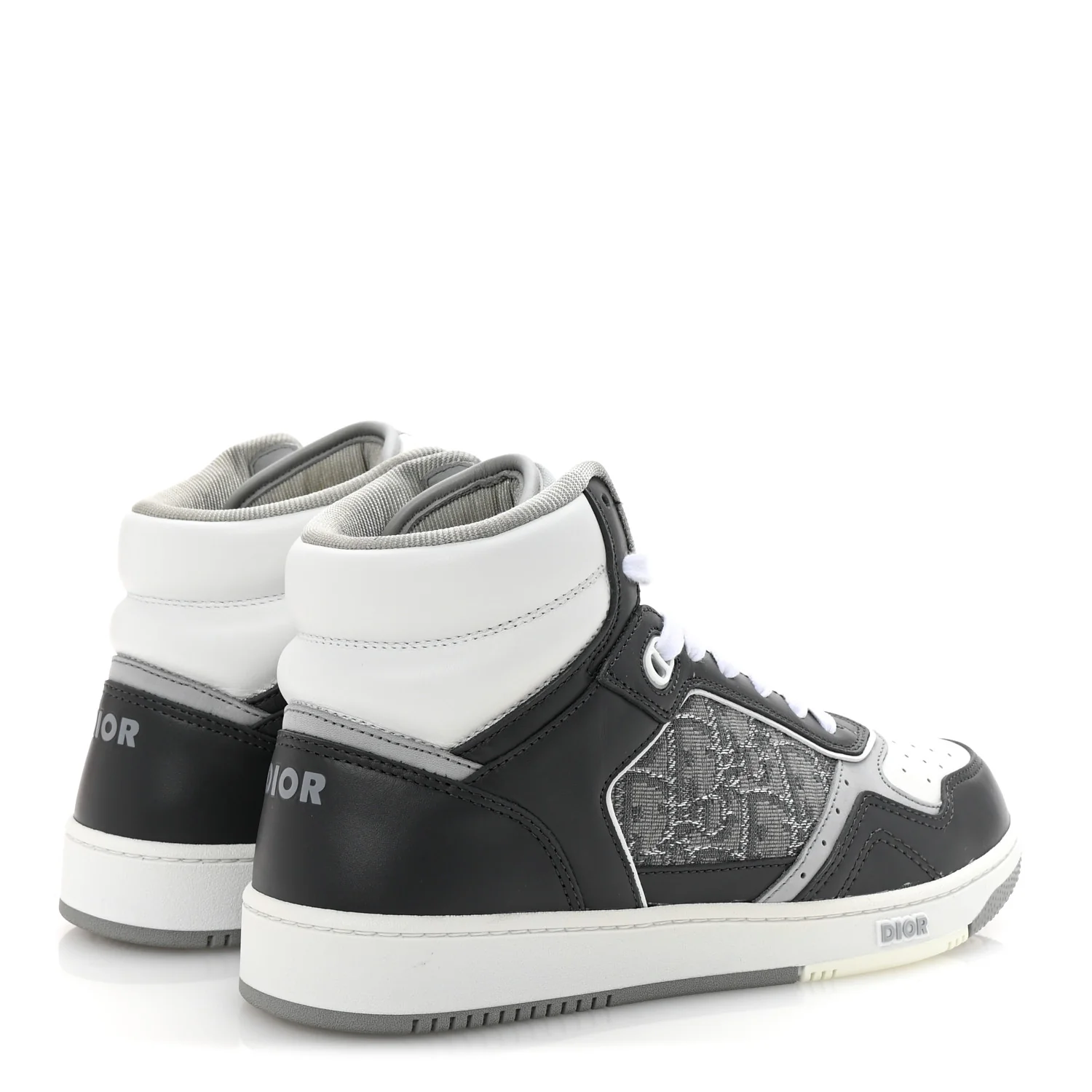 Smooth Calfskin Jacquard Oblique Mens B27 High Top Sneakers 40 Grey
