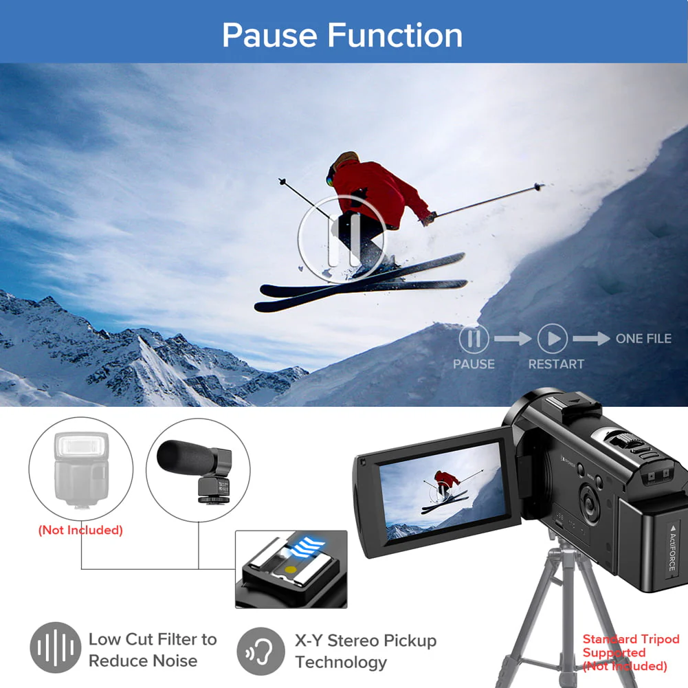 Video Camera Camcorder YouTube Vlogging Camera FHD 1080P 30FPS 24MP 16X Digital Zoom 3" LCD 270 Degrees Rotatable Screen Digital Camera Recorder with Microphone,Remote Control,2 Batteries - Image 4