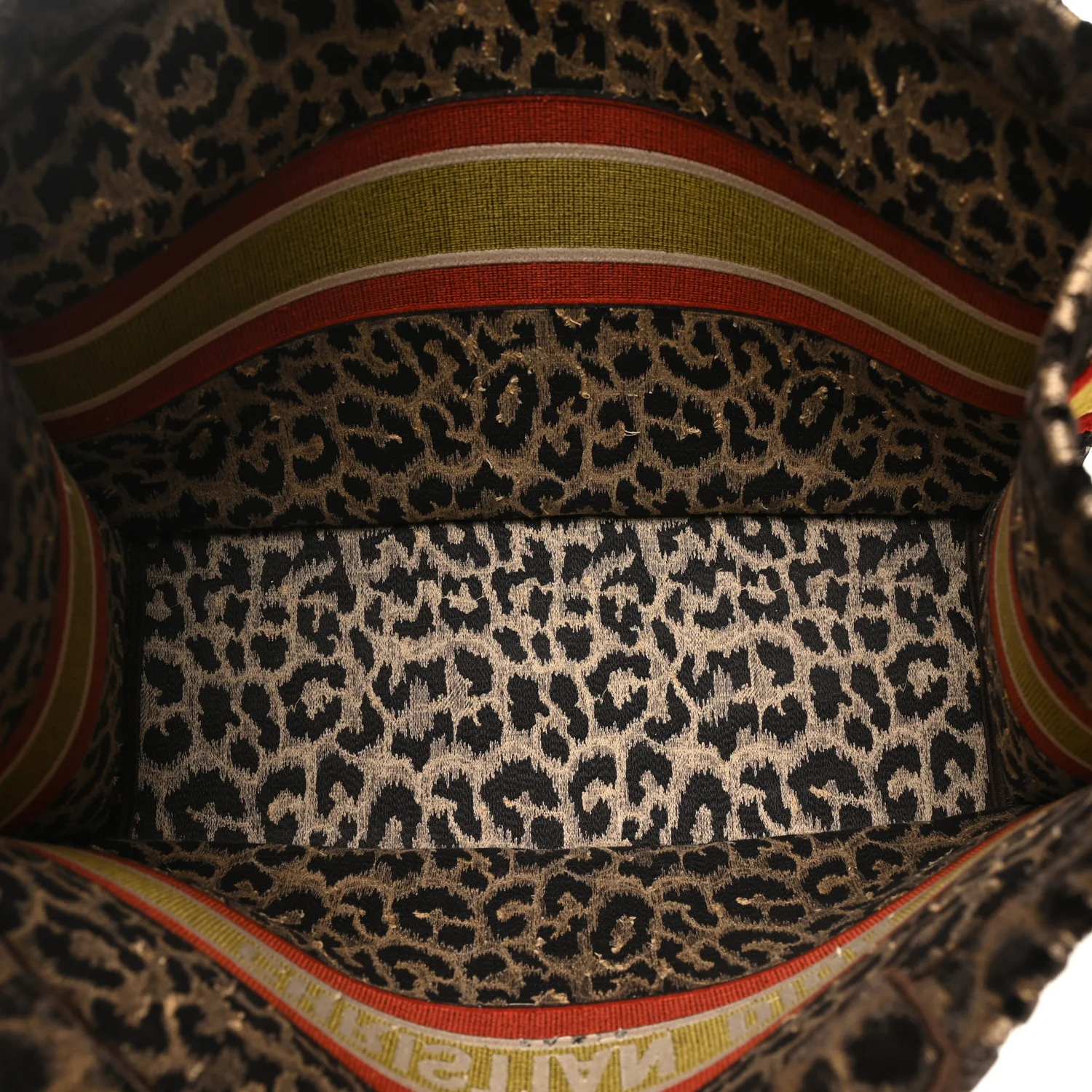Canvas Velvet Embroidered Large Leopard Book Tote Tote Beige