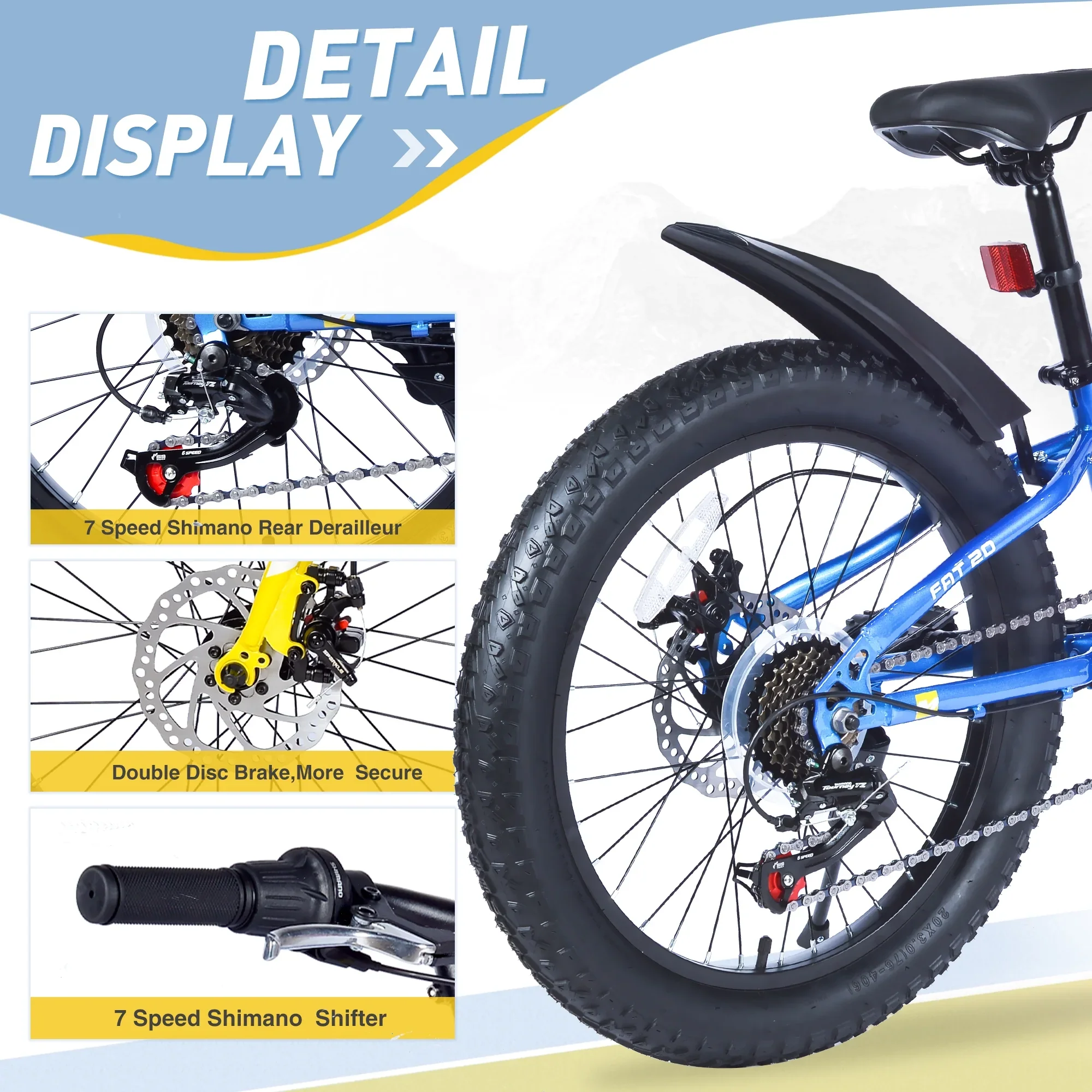 Ambifirner Newest Bike Fat Tire Mountain Bike with 20 Inch Wheels, 21 Speed with High Carbon Steel