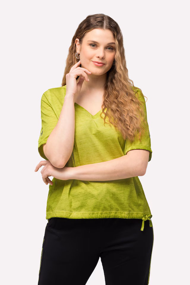 Cold Dyed Sweetheart Neckline Short Sleeve Tee