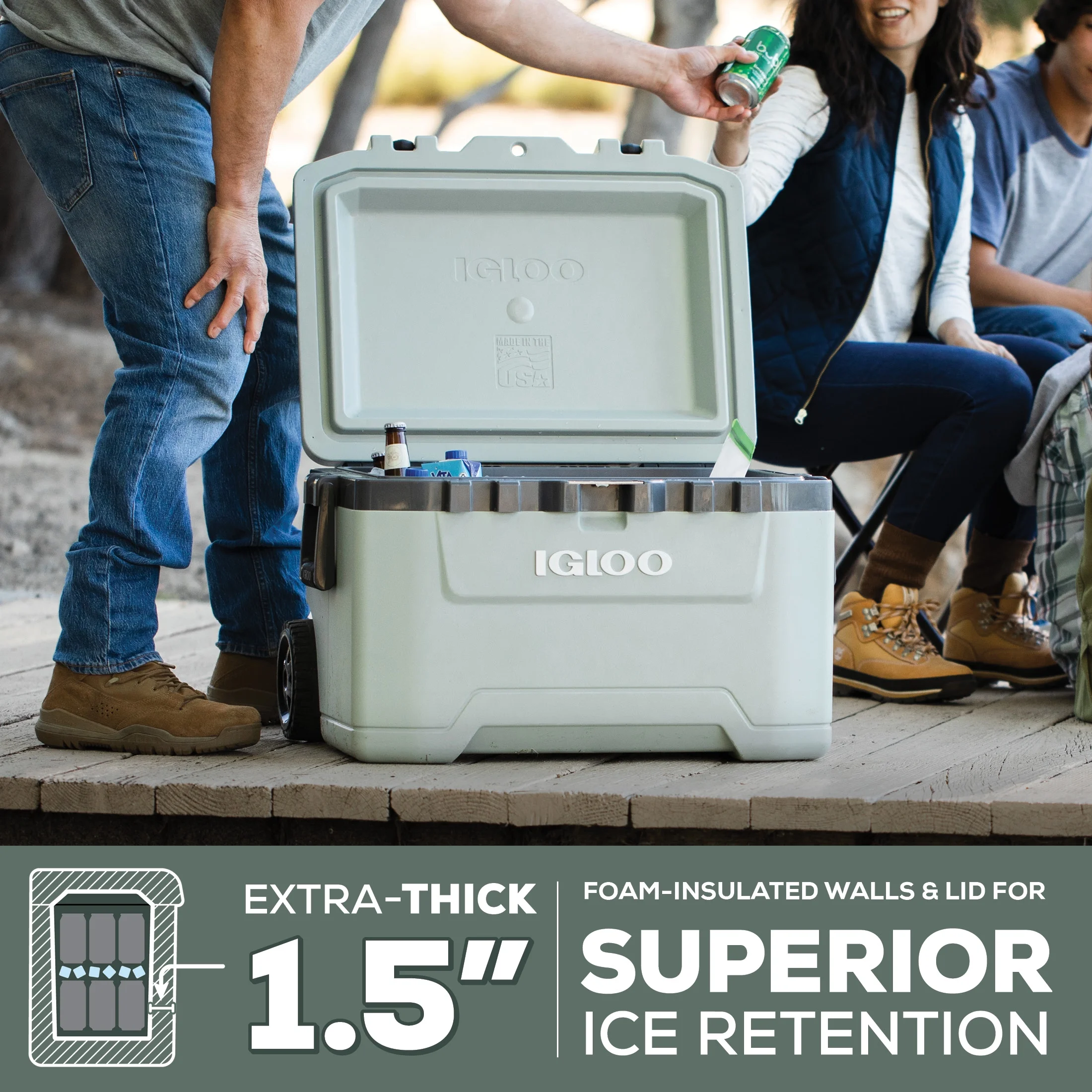 Igloo 52 QT Overland Ice Chest Cooler with Wheels, Gray
