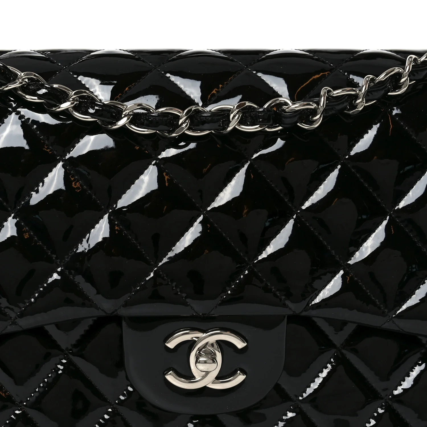 Patent Quilted Jumbo Double Flap Black