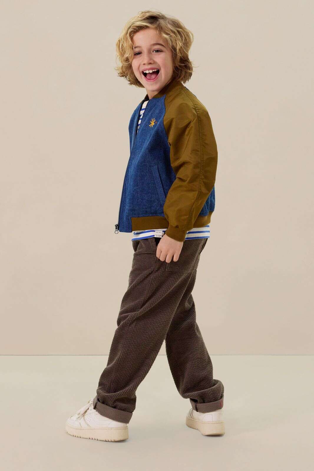 Donkergroene denim bomberjack met artwork