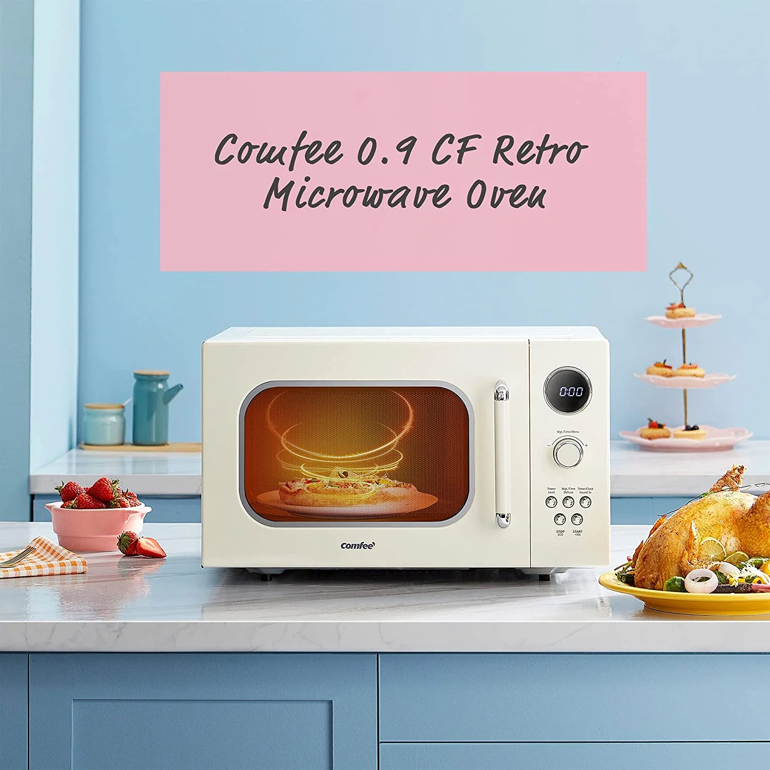 Comfee' Retro Microwave with LED Digital Display, 0.9 Cu. Ft, 900W, Apricot, CM - M092AAT