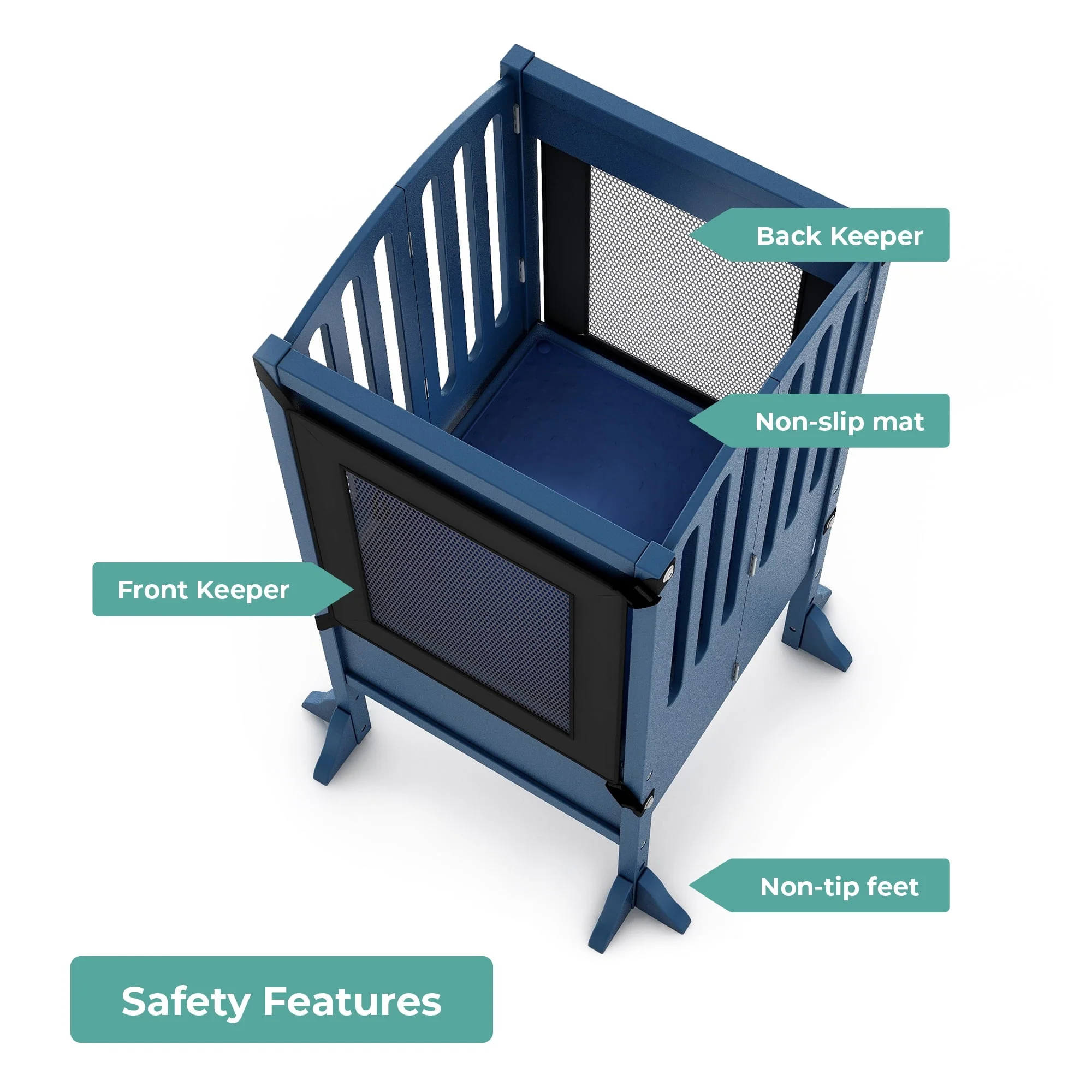 Contemporary Kitchen Helper? Stool Royal Navy: Folding Toddler Safety Tower with 2 Keepers and Non Slip Mat, Adjustable Height Step Stool for Little Helpers, Kids Learning Furniture Image 3
