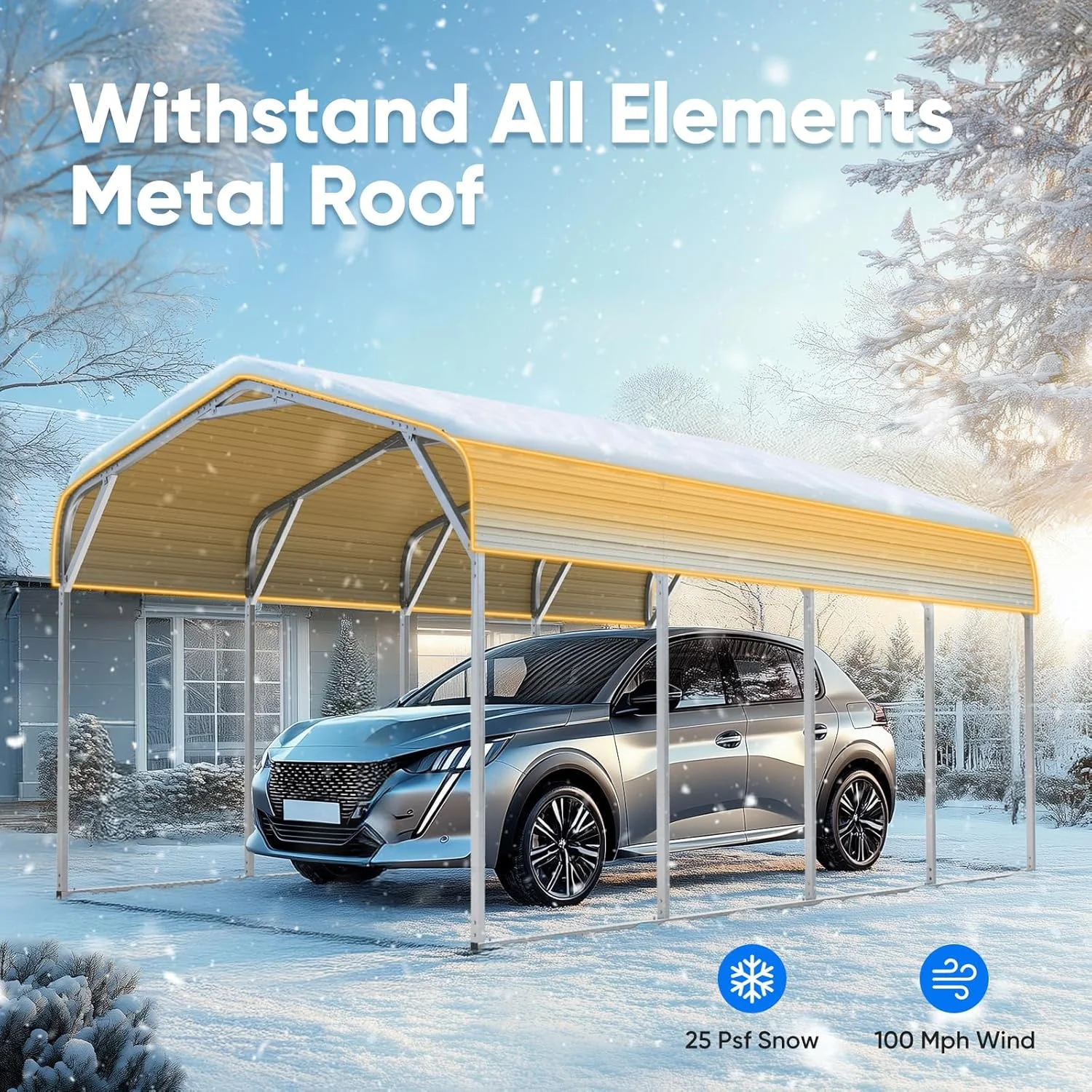 12x20 ft Metal Roof Carport Kits Hard Top Garage Heavy Duty Steel Car Canopy(12' x 20'/Silver) - Image 7