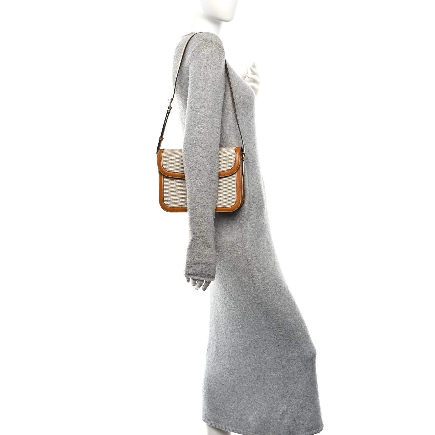 Smooth Calfskin Canvas 9to5 Shoulder Bag Natural Golden