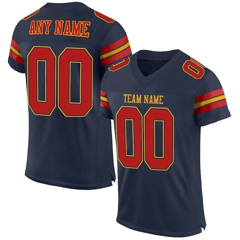 Custom Navy Scarlet-Gold Mesh Authentic rugby jersey