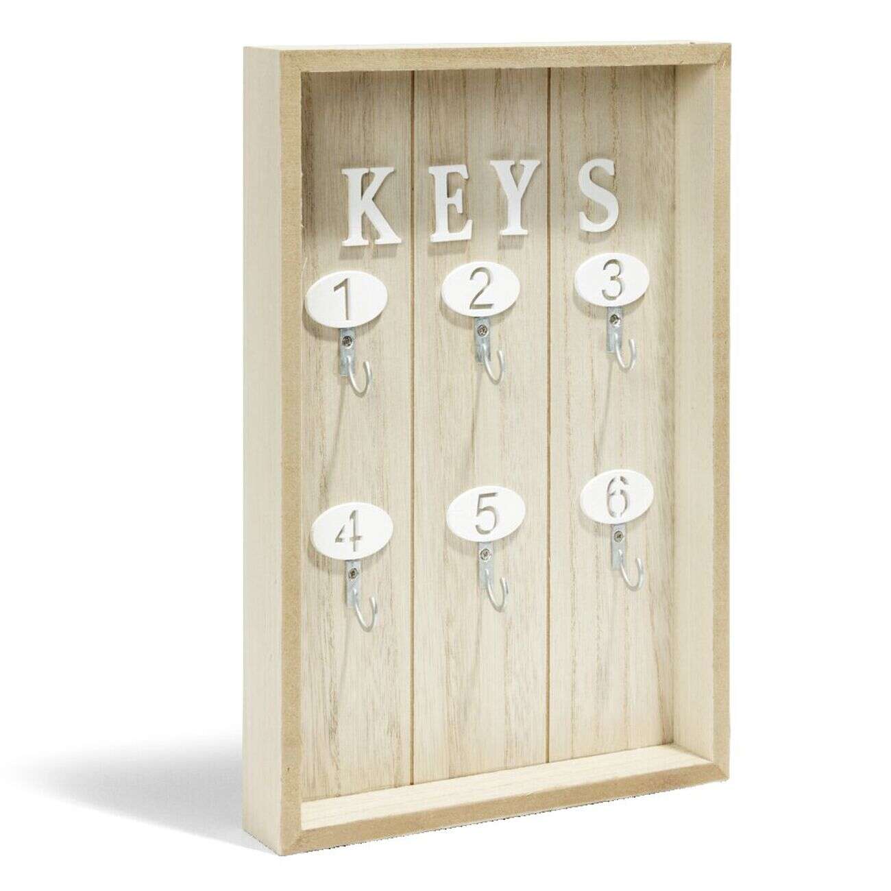 Boîte à clefs MDF et métal beige et blanc 30x20x8cm