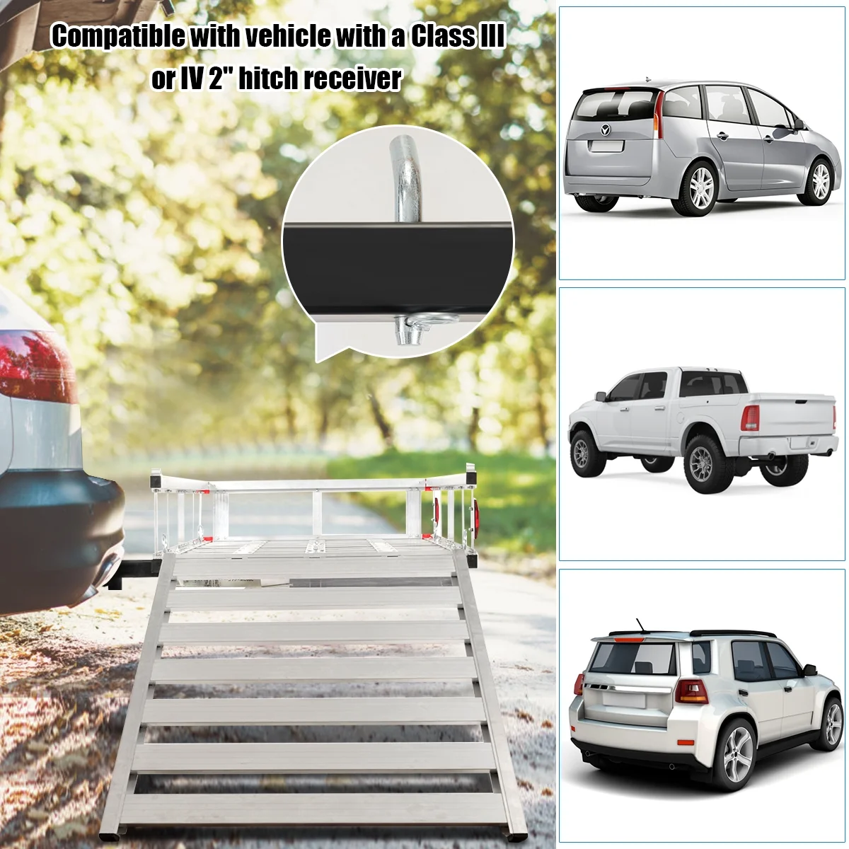 Costway 50'' x 29.5'' Aluminum Cargo Carrier with Ramp Hitch - Mounted Mobility Carrier Hauler
