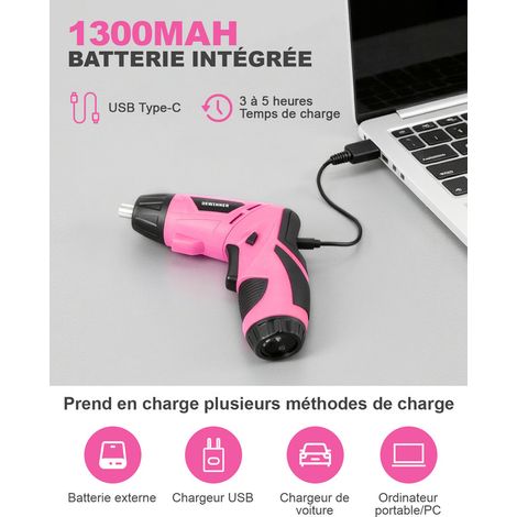 Dewinner – Perceuse-visseuse sans fil 3N.m 1300mAh – Moteur puissant 600W – Charge rapide USB-C – 45 accessoires pour assemblage meubles — vue 4