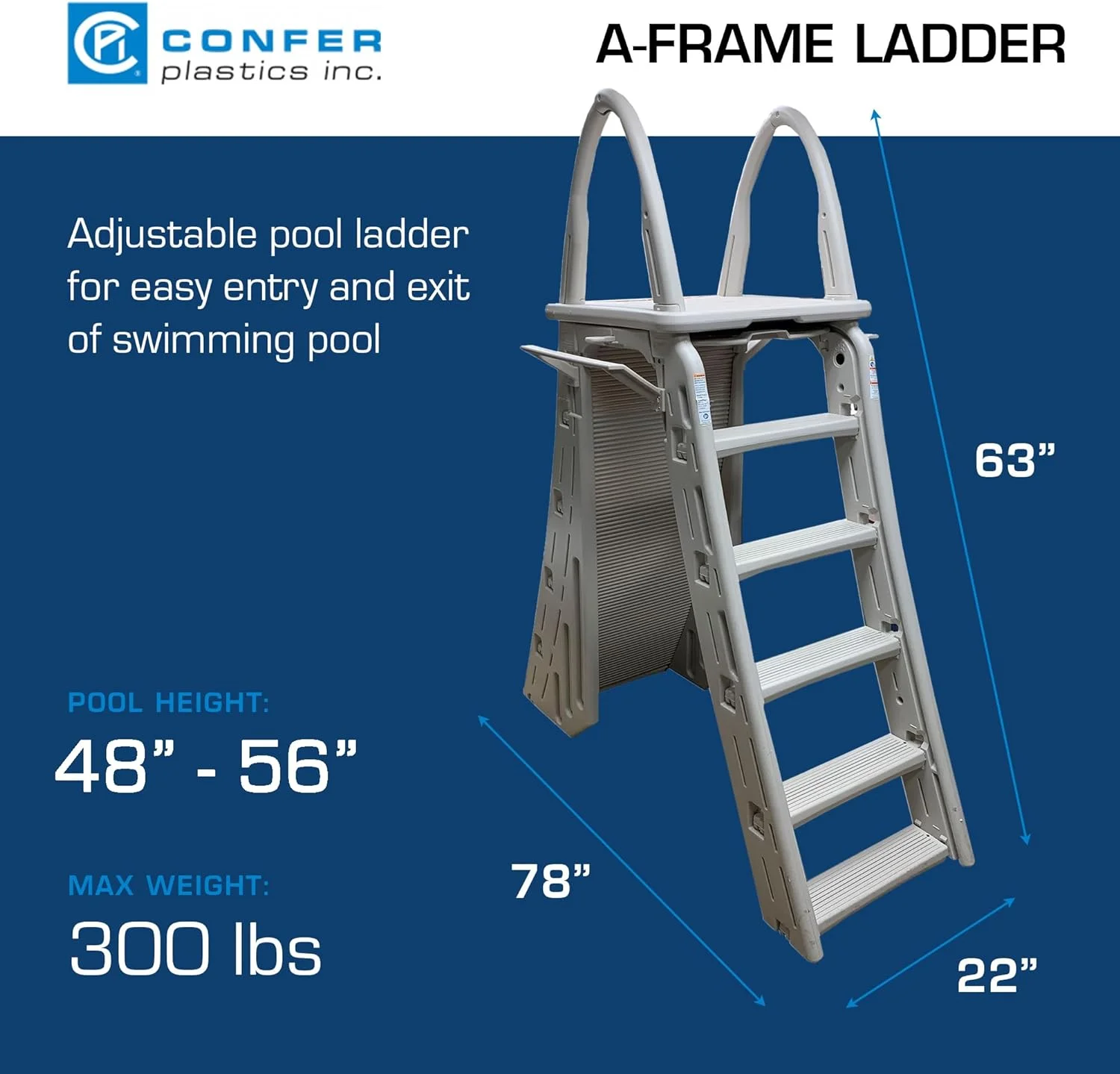 Confer Plastics a - Frame 7200 Above Ground Adjustable Pool Roll - Guard Safety Ladder