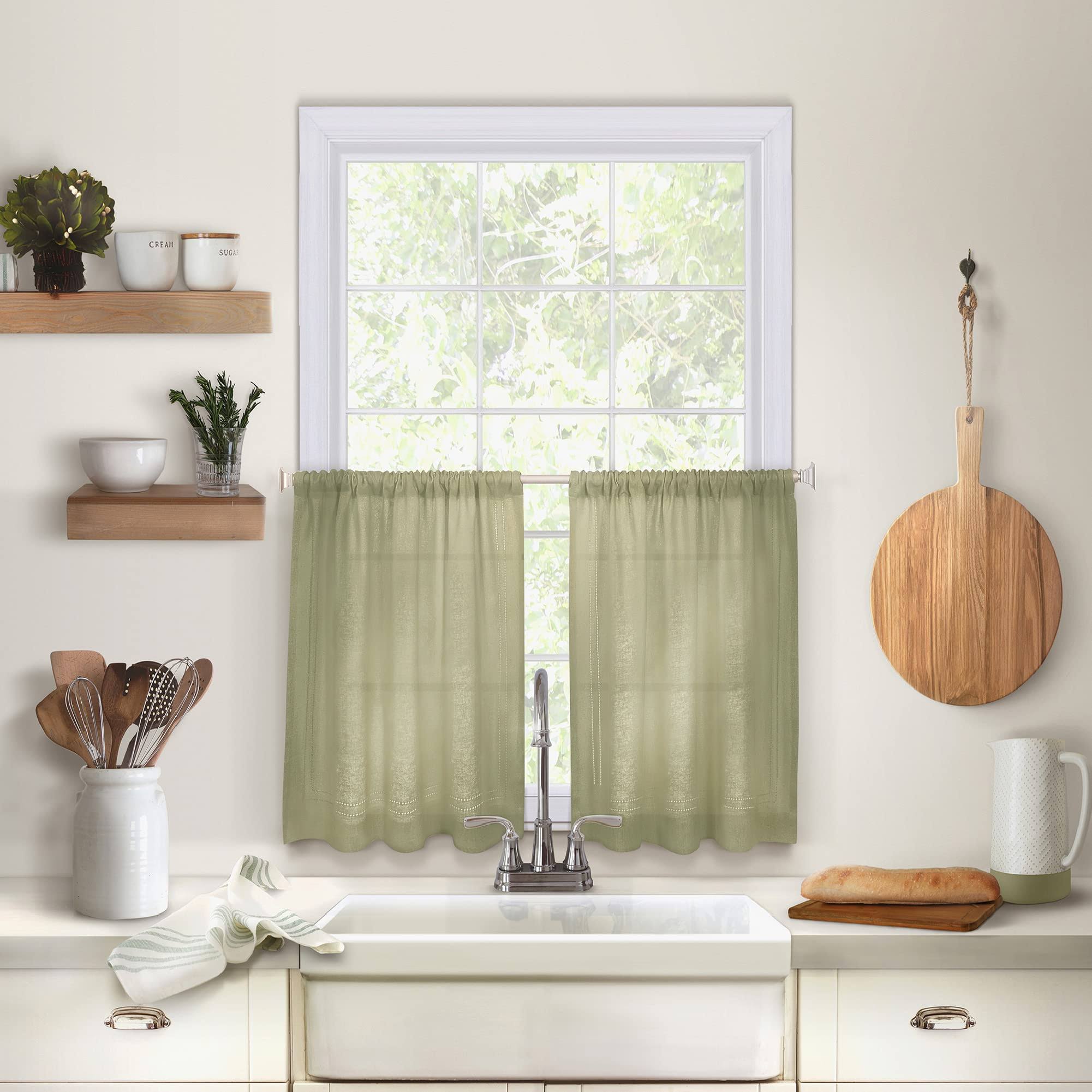 Cameron Linen Rod Pocket Kitchen Tier Window Curtain Set of 2 - 30