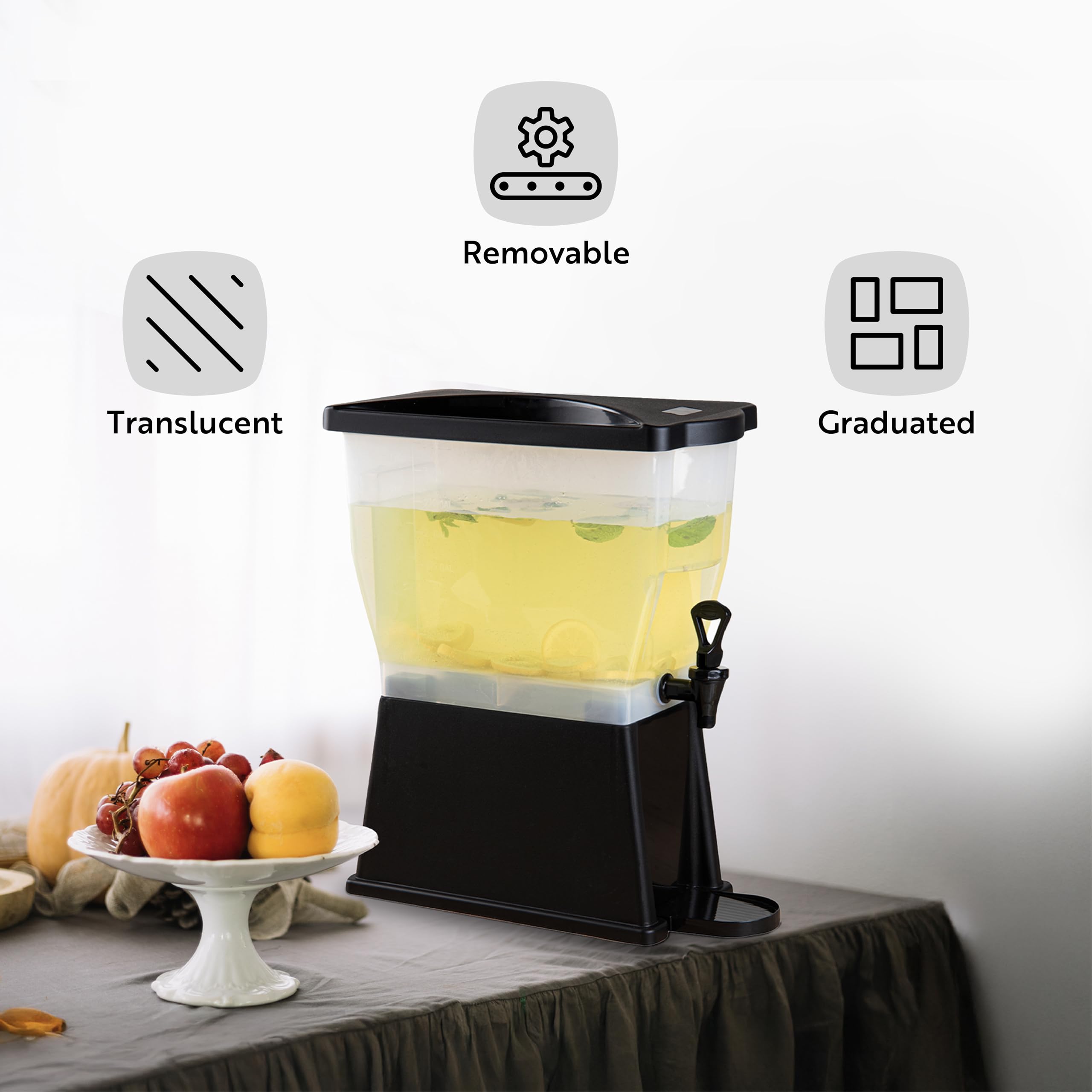 3 Gallon Drink Dispenser 1 Dishwashable Beverage Dispenser - Detachable Tank Includes Decals Black Plastic Carnival Juice Dispenser With Stand Push-Button Spigot