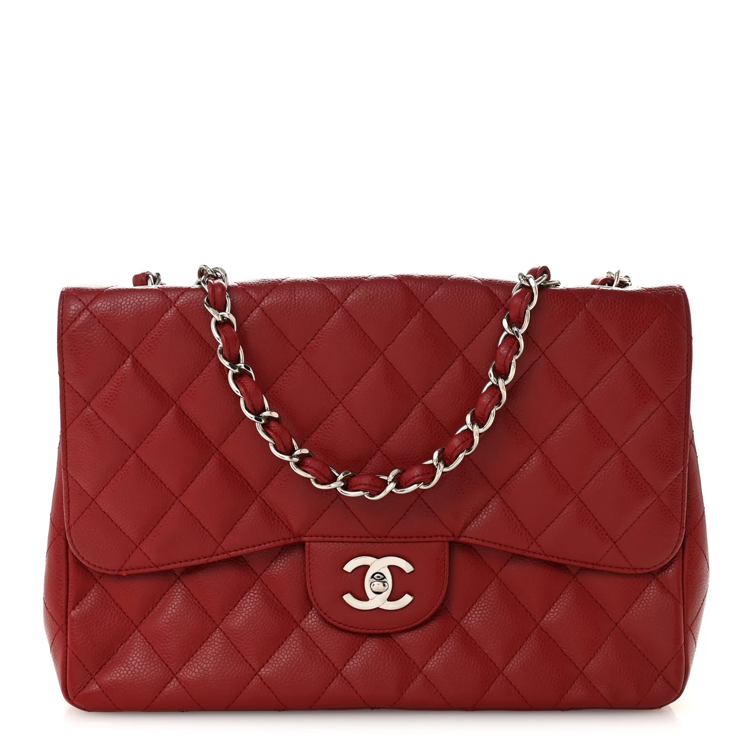 Caviar Quilted Jumbo Single Flap Dark Red