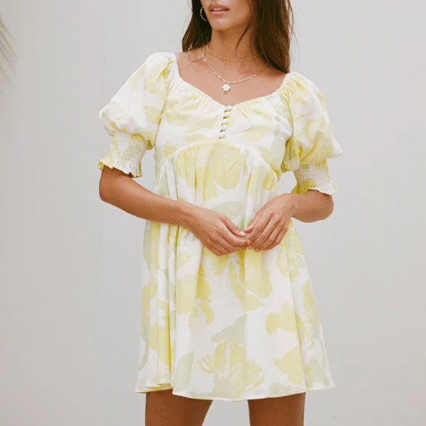 Robe courte décontractée imprimée citronnelle pour femme