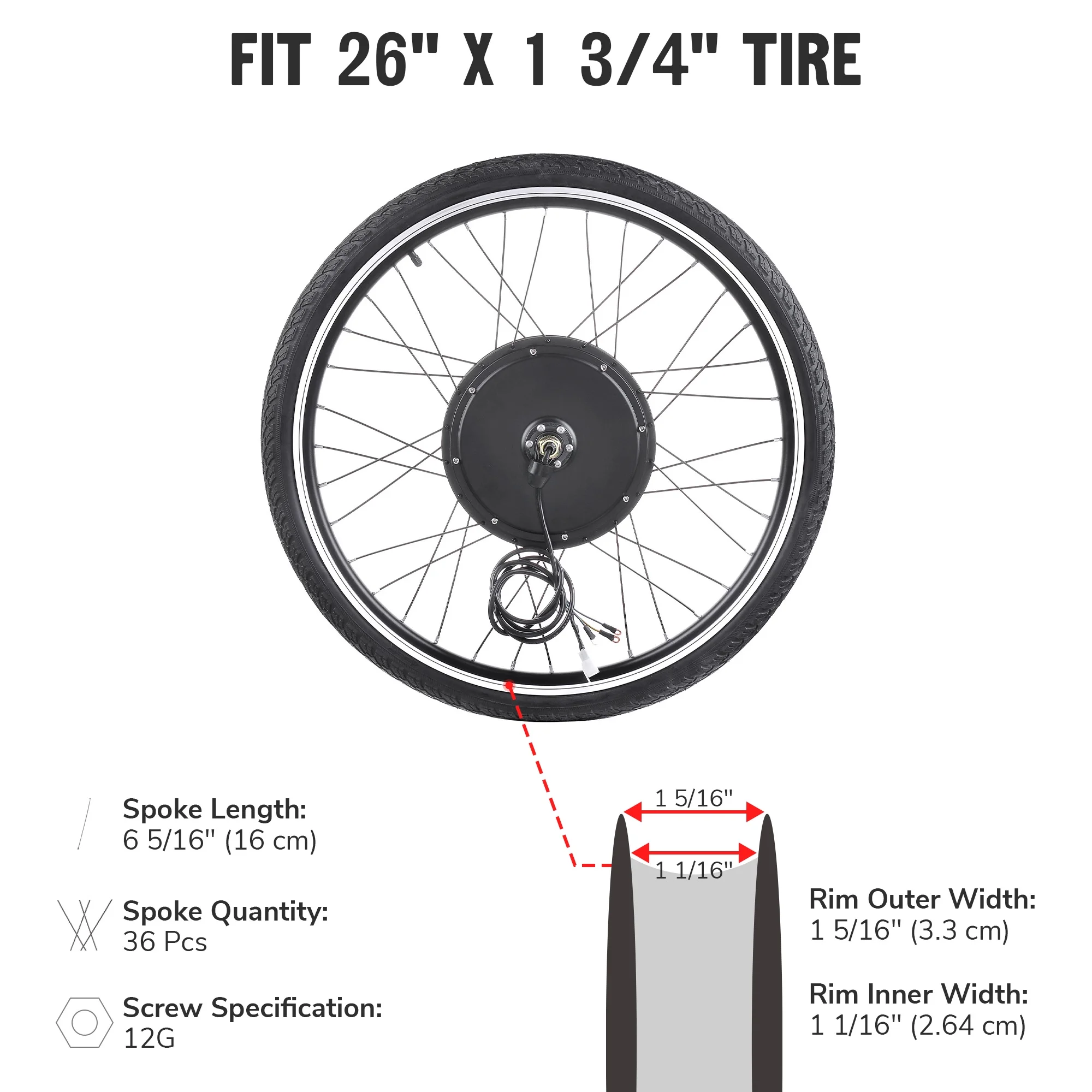 Electric Bike Conversion Kit 48V 1000W 26" Front Wheel E-Bike Conversion Kit Dual Mode Controller(Black, Front Wheel) - Image 8