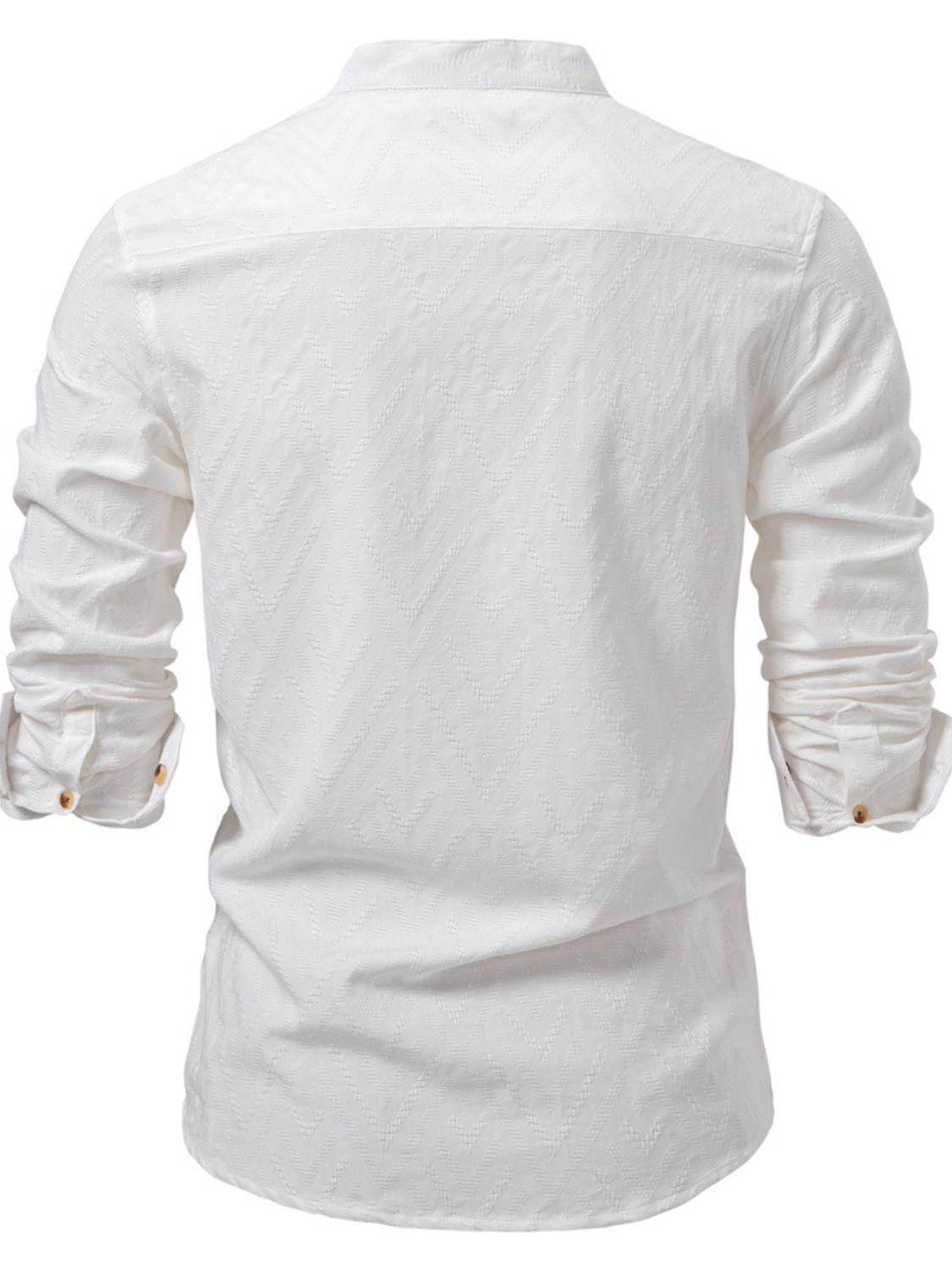 Men’s Half Button Geometric Texture Collared Neck Shirt