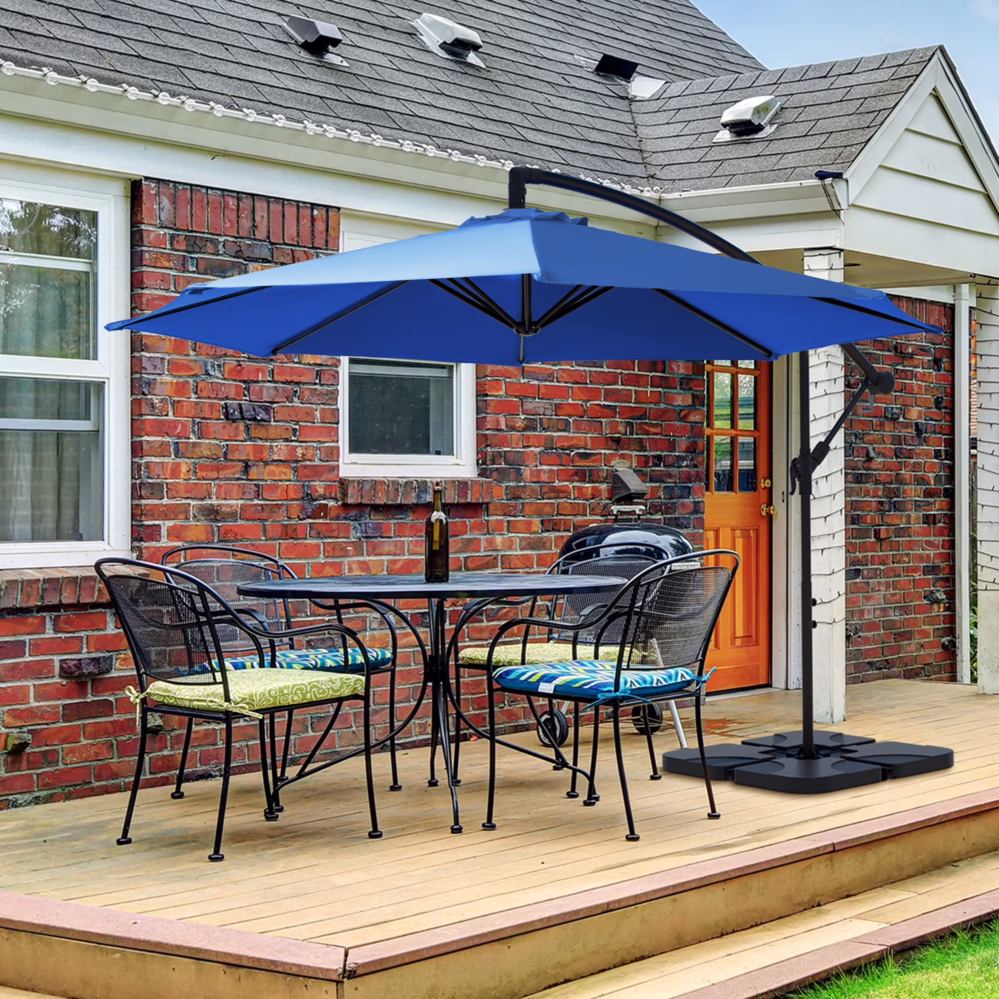 10ft Heavy Duty Patio Hanging Offset Cantilever Patio Umbrella W/ 4-Piece Base Included Included, Beige(Beige) - Image 3