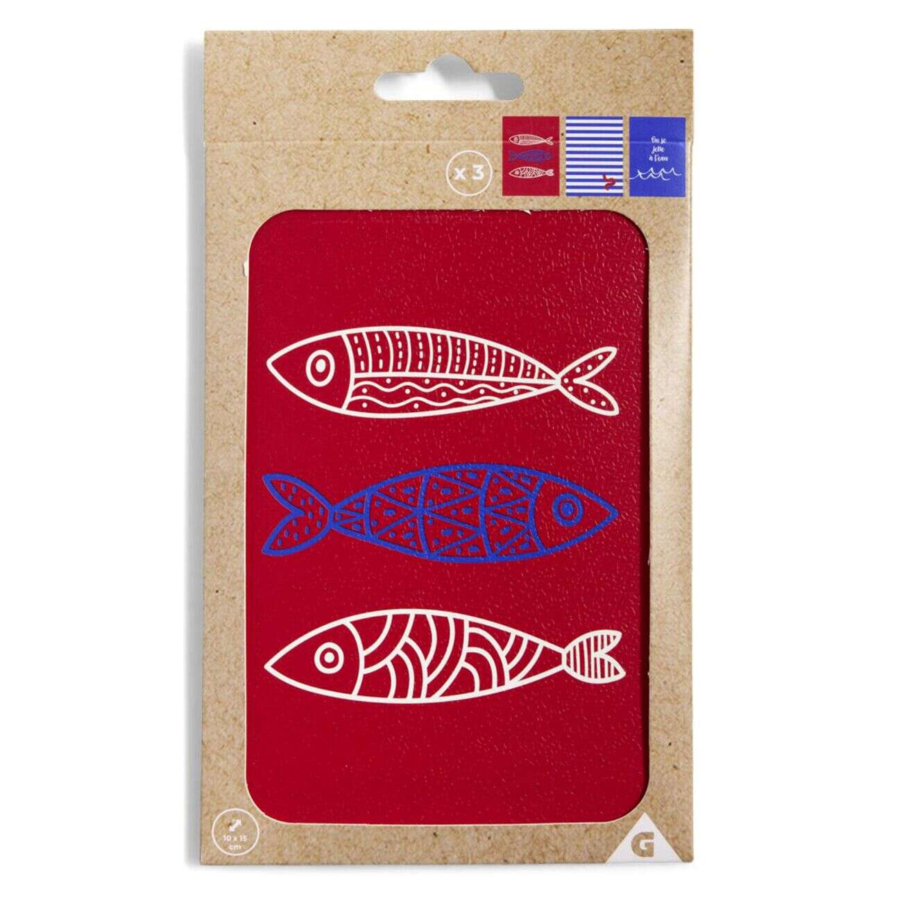 Lot de 3 affiches papier rouge et bleu 10x15cm