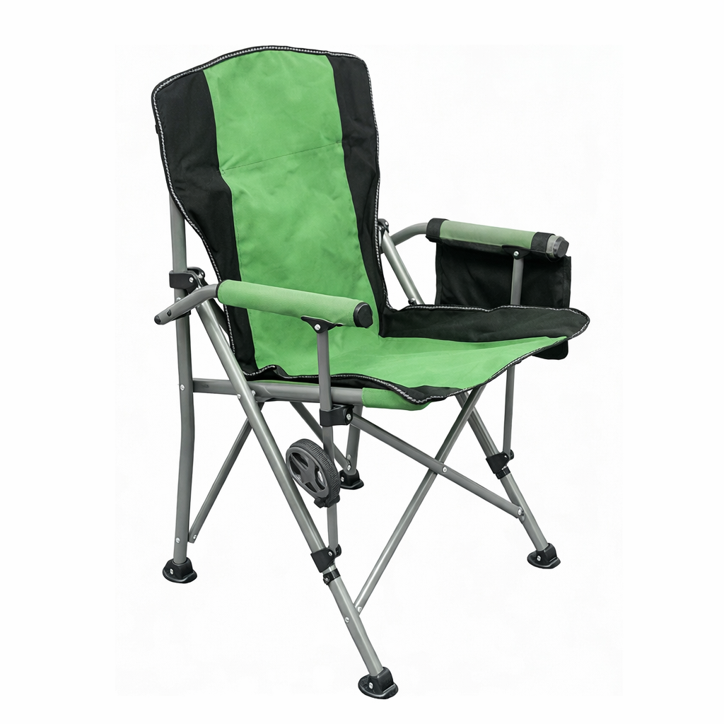 Easy Folding High-Back Portable Camping Chair Sturdy Steel Frame with Cup Holder Metal Garden Chair