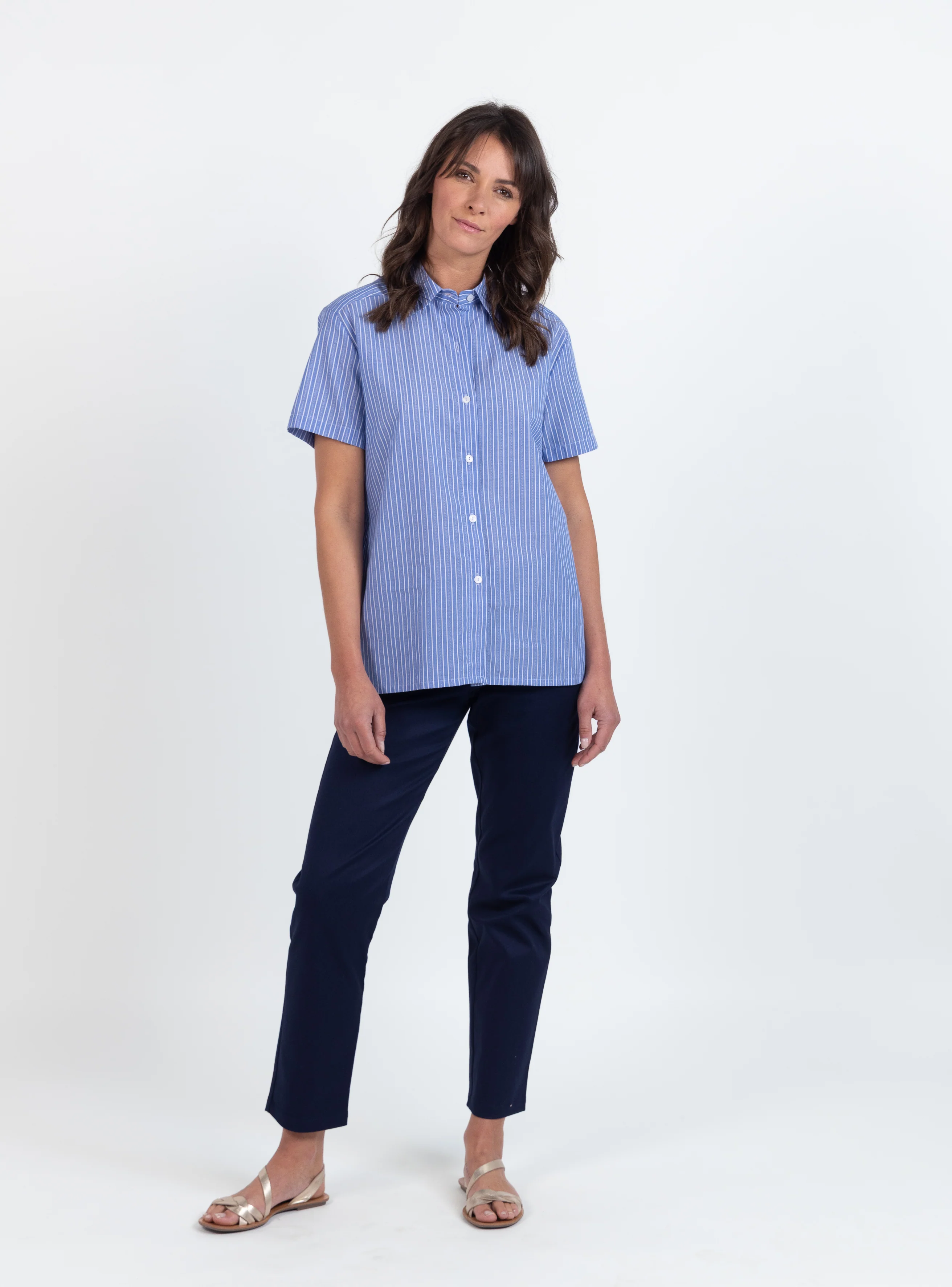Pantalon chino femme en coton bleu marine