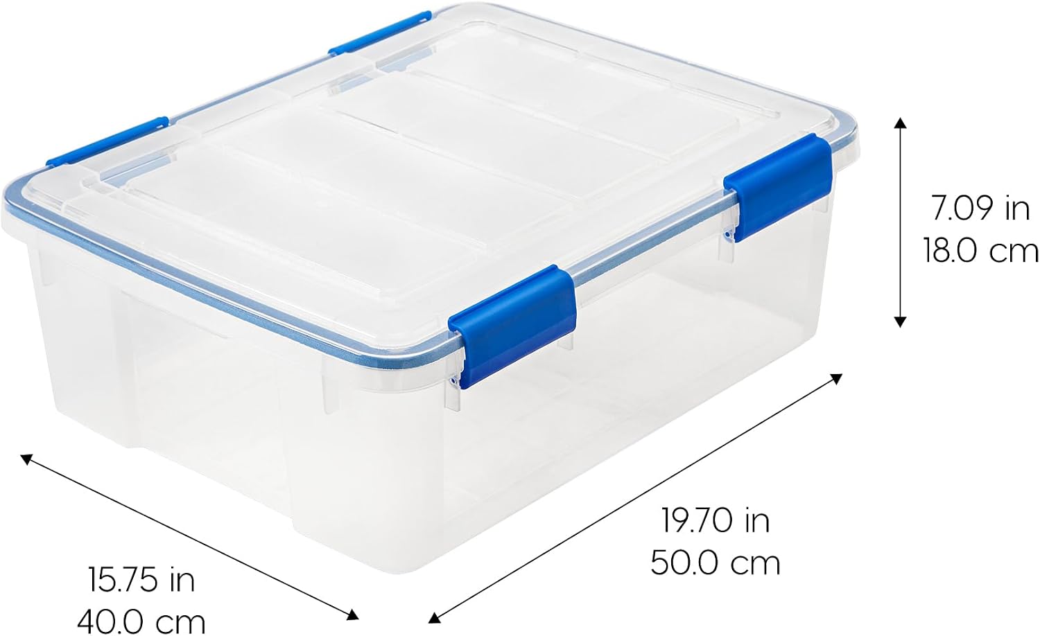 IRIS USA 3-Pack 26.5 Qt Storage Bins with Gasket Lids, Clear/Blue
