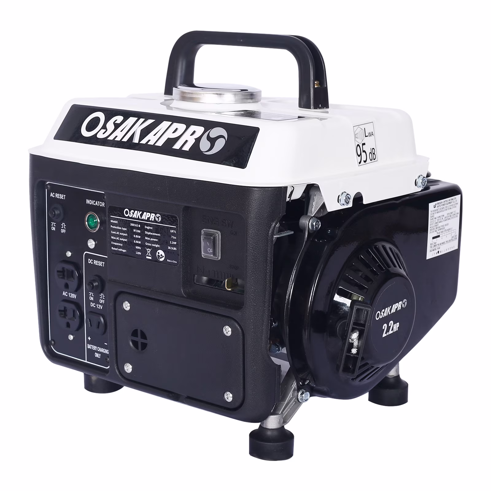 Portable Gas Powered Generator, 900W Peak, 800W Rated, Low Noise, Lightweight, EPA Compliant for Home, Camping, and Outdoor Use(White)