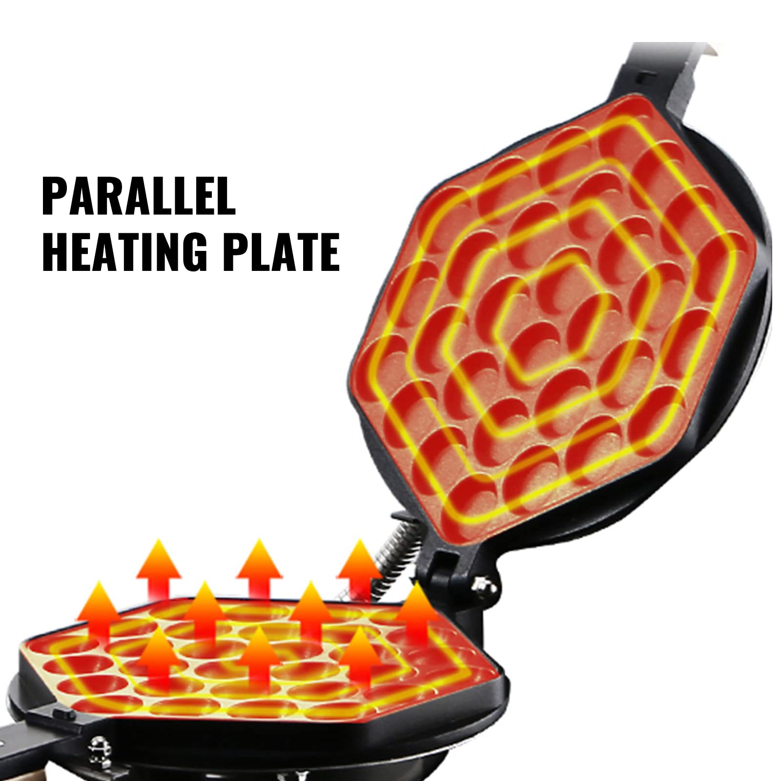 Commercial Bubble Waffle Maker, 1400W Egg Bubble Puff Iron w/ 180° Rotatable 2 Pans & Wooden Handles, Stainless Steel Baker w/Non-Stick Teflon Coating, 50-250℃/122-482℉ Adjustable