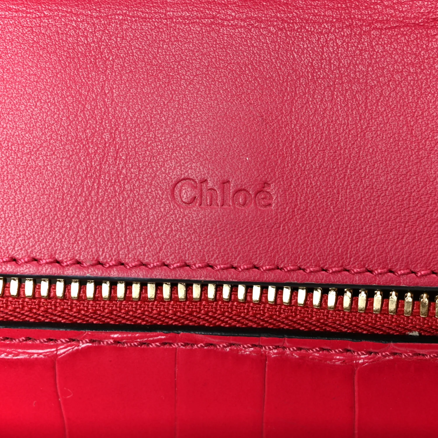Calfskin Crocodile Embossed Mini C Vanity Bag Red