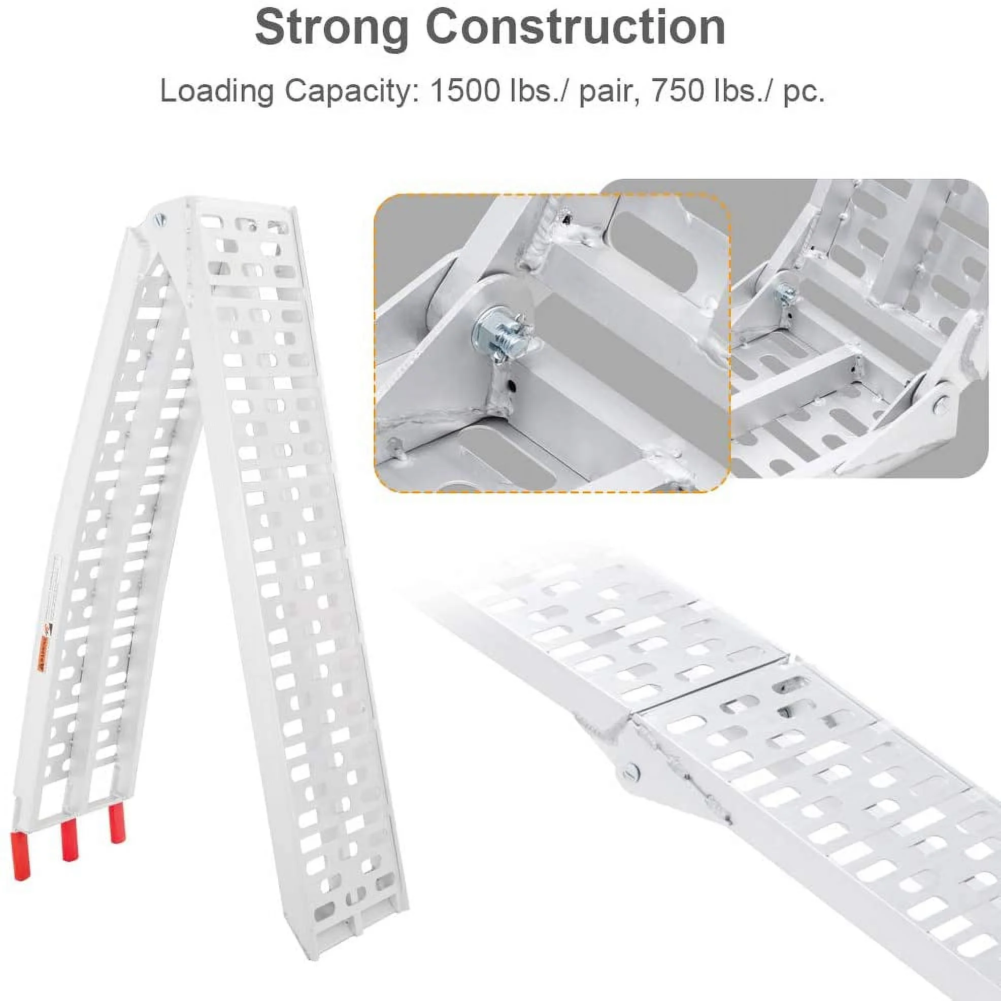Aluminum Truck Ramp N/A 7ft Aluminum Folding 1500 lb Maax Load Silver(2) - Image 5