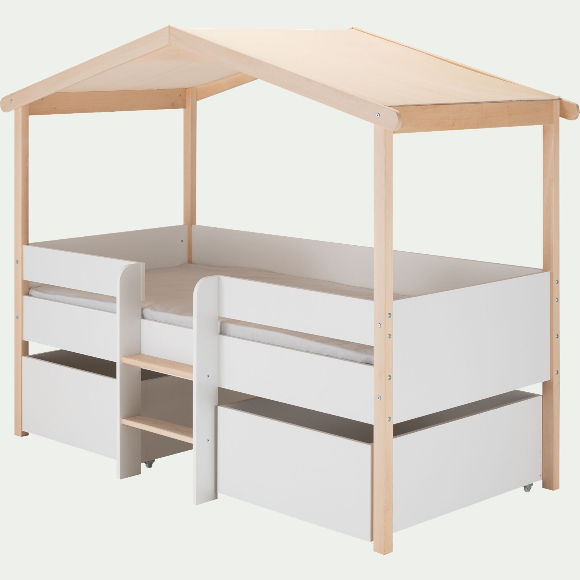 PILOTI - Lit cabane 1 place en bois 90x200 cm - blanc