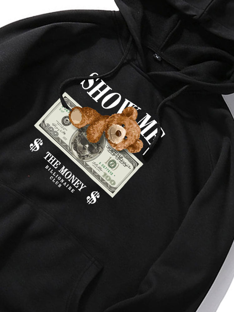 Sweat à capuche imprimé ours en argent