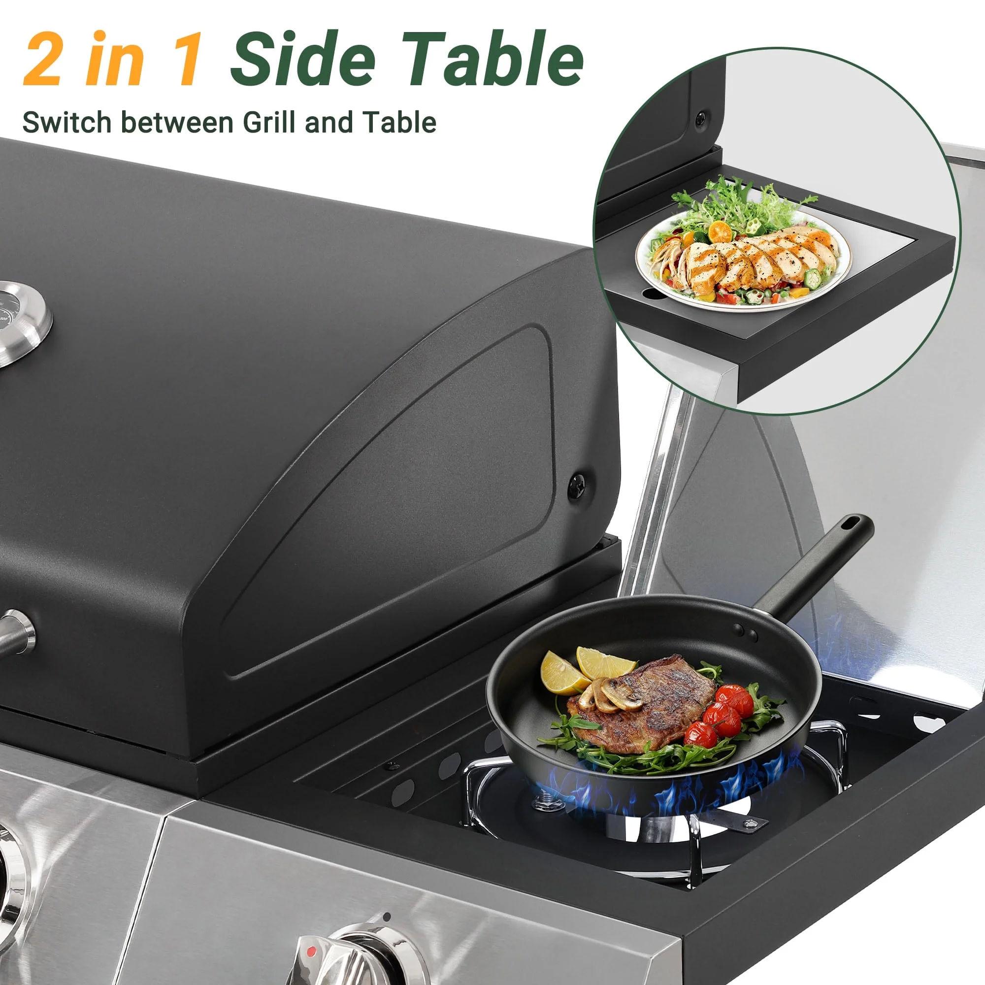 3 Burner Propane Gas Grill, 40,000BTU Stainless Steel BBQ Grill with Brush, Built-in Thermometer, 4 Universal Wheels for Outdoor Cooking Patio Backyard(40010) - Image 4